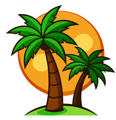 Tropical Palm Trees with Sun Vector Illustration
