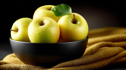 Still life with yellow apples in a bowl
