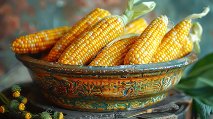 Still life with corn cobs