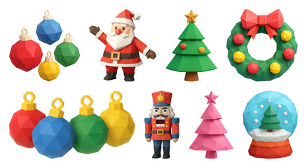 PNG Festive 3D Christmas decorations collection, element set on transparent background