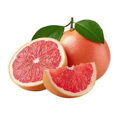Pink grapefruit whole halved and sliced isolated on transparent White background png