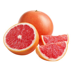Pink grapefruit whole halved and sliced isolated on transparent White background png