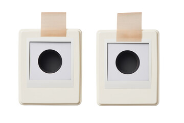  Two polaroid photo frames with tape strip isolated on transparent White background png