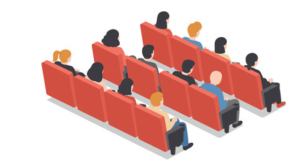 Isometric audience in theater seating on white background