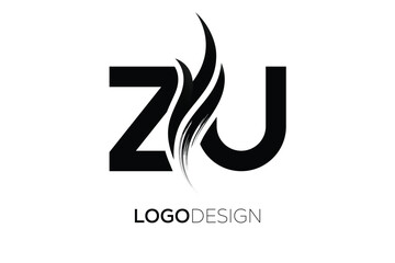 ZU Creative Monogram Logo Design – Modern Abstract Letter Mark with Artistic Brush Stroke