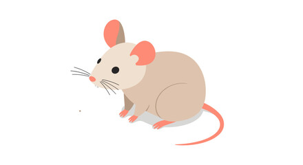 Adorable flat style mouse with pink ears and tail on white background
