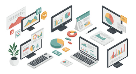 Isometric business analytics and data visualization on digital devices