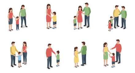 Isometric family interactions: parents engaging with children in various activities