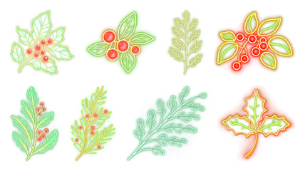 PNG Vibrant festive holiday foliage, element set on transparent background