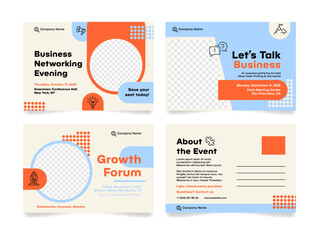 Invitation card templates for a networking event and development forum with detailed event information and a unique design