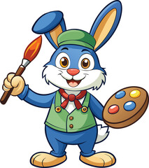 Cartoon Rabbit Painting with Palette