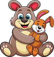 Cartoon Bear Hugging Rabbit