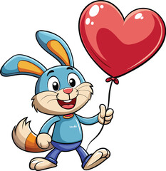 Cartoon Rabbit Holding Heart Balloon