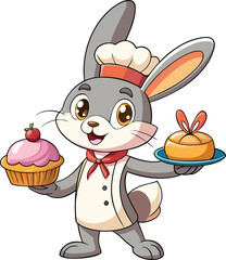 Cartoon Rabbit Baker with Cupcake