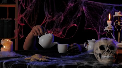 Halloween Tea Party with Spooky Decor and Cobwebs