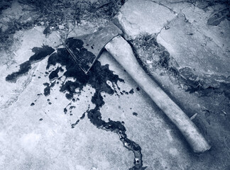 Irone axe lies on the ground