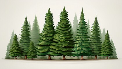 Fototapeta premium majestic evergreen coniferous trees isolated on white background 3d fir pine tall leaf plant image