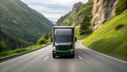 Powerful Delivery Truck in Motion on Mountain Road with Scenic View