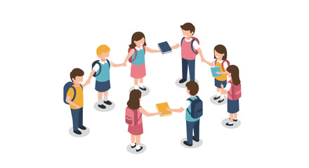 Obraz premium Children holding hands in isometric school circle