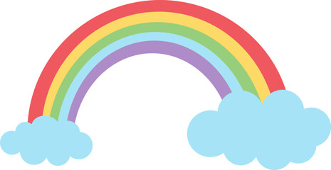 cute rainbow with fluffy cloud vector cartoon illustration 