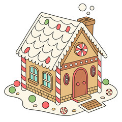 Cartoon Gingerbread House with Candy Decorations Keywords: gingerbread house, christmas, holiday
