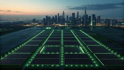 Aerial View of Green Logistics City Under Sunset Sky