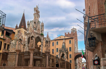 Scaliger gothic funerary Monument of Scaliger Tomb (Arche Scaligere) in Verona, Italy