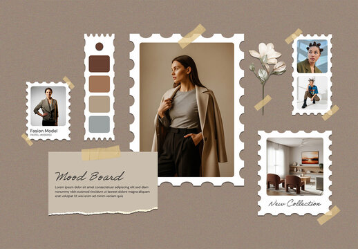 Photo Mood Board Collage Mockup Template with Color Palette