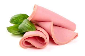 Bologna Slices with Basil, isolated on white background © GSDesign