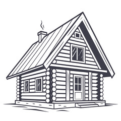 Cozy Log Cabin with Smoking Chimney and Windows house