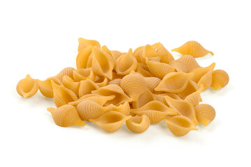 Conchiglie Pasta Pile, isolated on white background