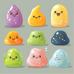 set of monsterkicks made of jelly and slime, funny faces