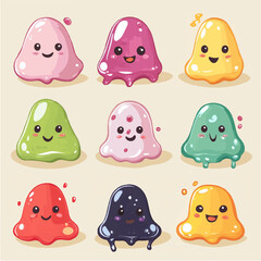 set of monsterkicks made of jelly and slime, funny faces