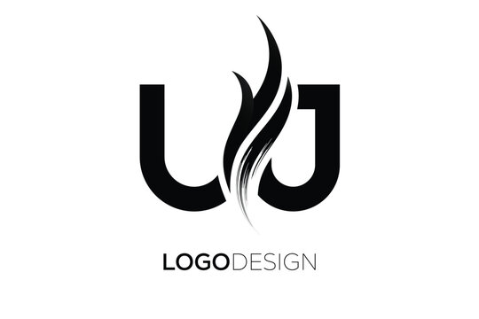 UJ Creative Monogram Logo Design &ndash; Modern Abstract Letter Mark with Artistic Brush Stroke
