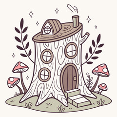 Enchanted Tree Stump Home with Mushroom Accents house