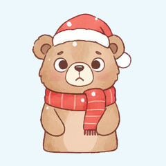watercolor cute cartoon  bear is smile coffee at christmas 