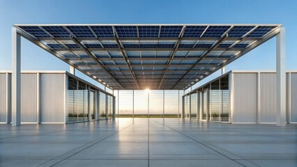 Modern Logistics Hub Structure with Solar Panels and Open Space