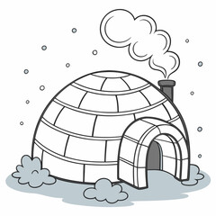 Igloo in Snow with Smoke Coming from Chimney winter