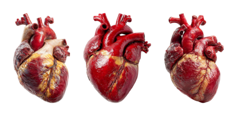 Realistic Human Heart Anatomy Trio for Medical Education PNG set Transparent background