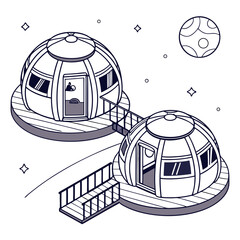 Isometric Space Domes Connected by Bridge futuristic © Mithu