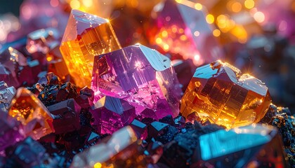 Detailed Macro Photograph of Orange and Purple Crystal Mineral with Cinematic Hdr Lighting and Ultra Sharp Focus