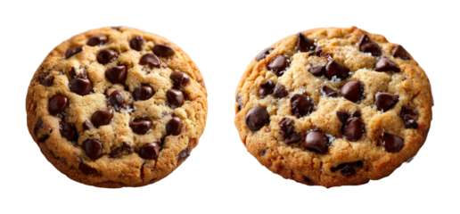 Delicious Chocolate Chip Cookie Pair Isolated on Black with Transparent background PNG set