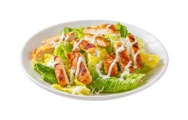 Delicious Grilled Chicken Caesar Salad on White Plate PNG set Transparent backround