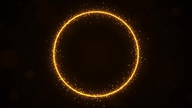 Golden glitter circle Festive luxury golden glitter circle sparkling sparkling light shine. 4k special events awards ceremony. Gold glittering ring, magic glow, bright light sparks with bokeh effect
