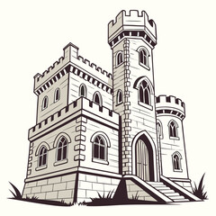 Multi-story castle with tall central tower and arched windows © Mithu