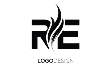 RE Creative Monogram Logo Design – Modern Abstract Letter Mark with Artistic Brush Stroke
