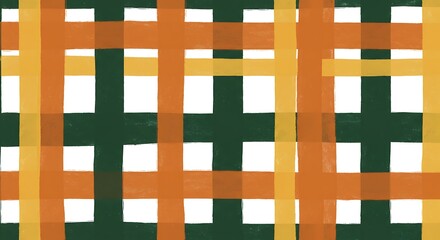 Autumnal Plaid Watercolor Pattern in Green Orange and Yellow Tones Design