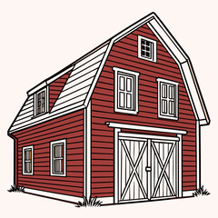Red Barn with Double Doors and Dormer Windows farm