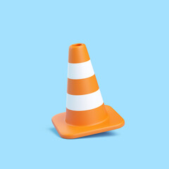 Orange Traffic Cone Tilted on Blue Background
