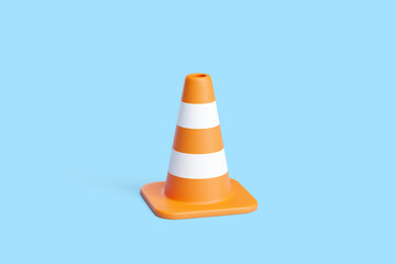 Orange Safety Cone on Blue Background